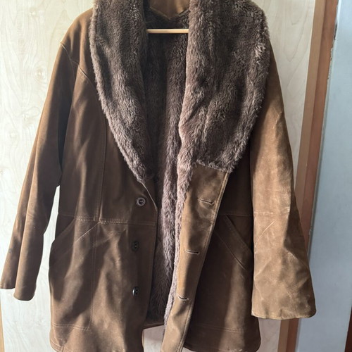 Men's suede jacket with fur lining like new, brown, size L–XL