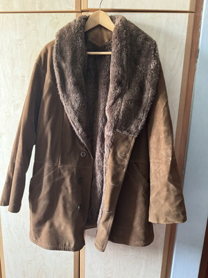 Men's suede jacket with fur lining like new, brown, size L–XL