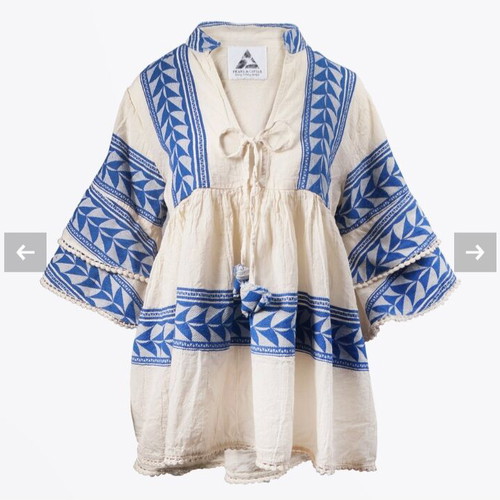 Pearl and Caviar cotton blouse like new, S/M, white and blue