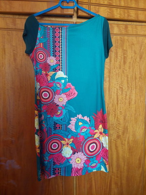 Smash colorful summer dress new, knee-length, asymmetric shoulders, size XL