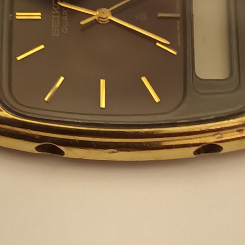 Seiko Analogue Digital Watch used, brown and gold, for parts