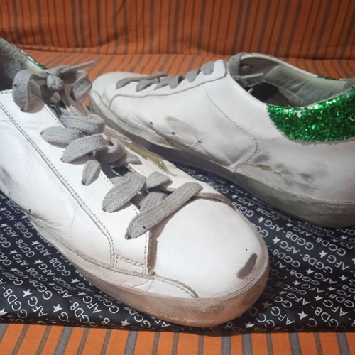 Golden Goose Superstar sneakers like new, size 38, white and green