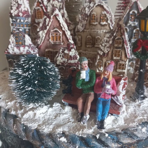 Handmade Christmas village on ceramic cup new
