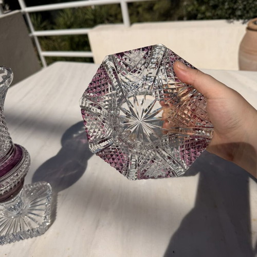Vintage Amethyst Overlay Crystal Vase and Bowl Set like new