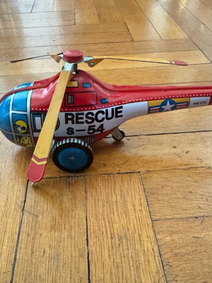 Rescue S-54 Retro Metal Helicopter Tin Toy used, wind-up, functional