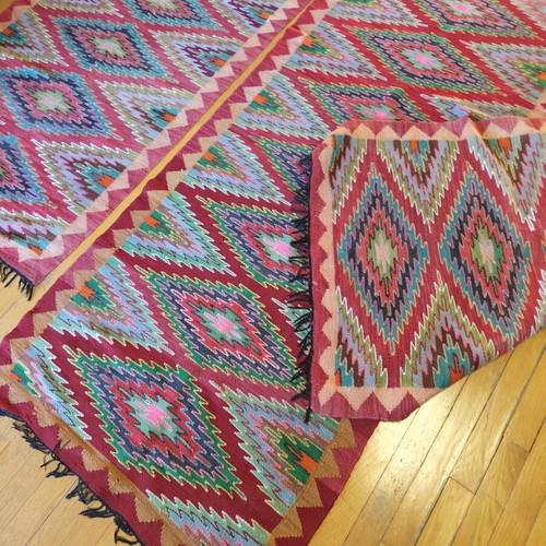Handmade loom-woven rugs used, set of 3, various sizes
