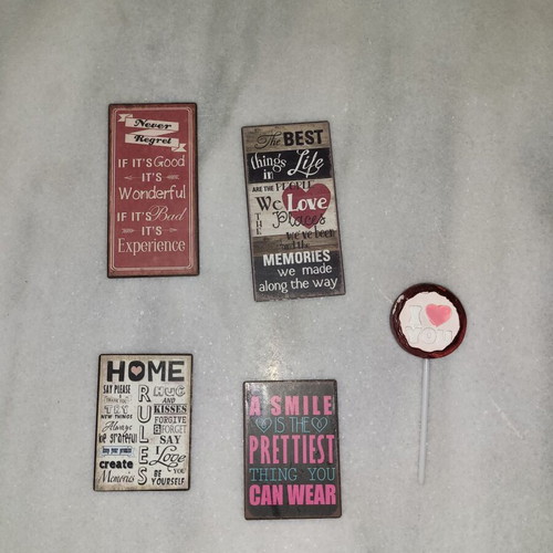 Set of 5 decorative fridge magnets with positive messages, like new