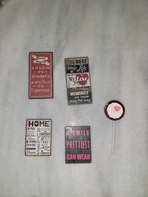 Set of 5 decorative fridge magnets with positive messages, like new