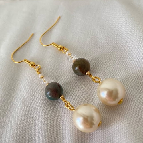 Handmade Coquette Earrings with Natural Agate, Faux Pearls and Glass Beads