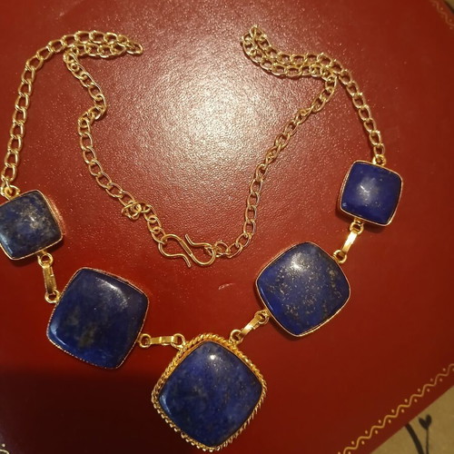 Necklace with stainless steel chain and large lapis lazuli beads, like new, 45cm