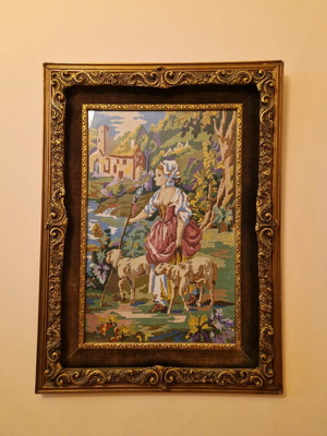 Embroidered painting with carved frame like new