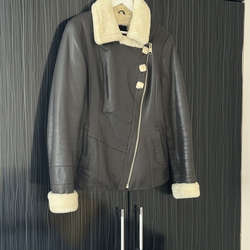 Women's leather aviator jacket with natural fur, like new, size M
