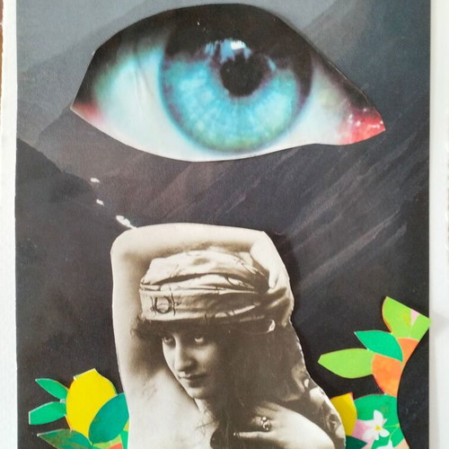 The Way Lights handmade mixed-media collage with frame