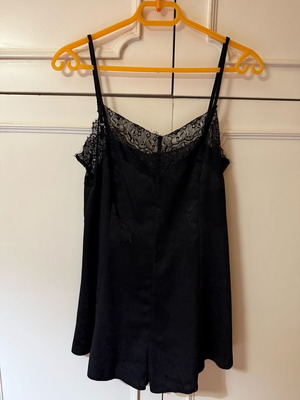 MINKPINK Black Satin Embossed One-Piece Shorts Like New With Lace Size S