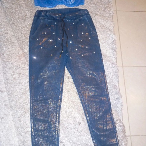 Assos high-waisted jeans with gold shine and rhinestones, like new, with hkm bralette C70