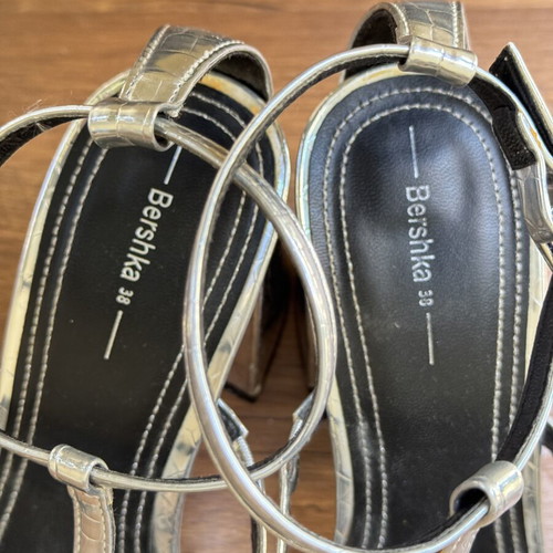Bershka Silver Heels like new, size 38, croco texture