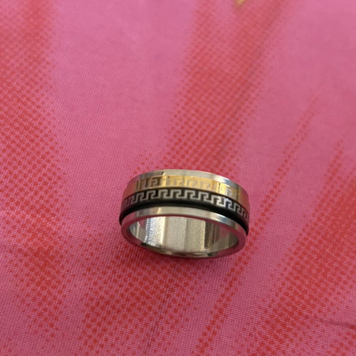 Spinning ring stainless steel with Greek key pattern, gold and silver