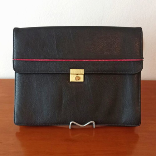 Vintage black briefcase used, 35 x 28 cm portfolio
