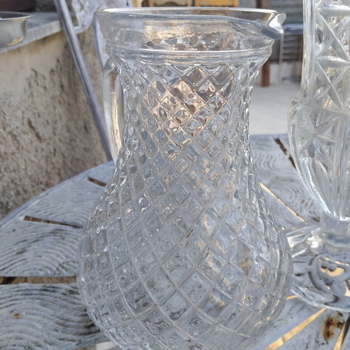 Vintage glassware set of 5 pieces, used, including pitchers and vase