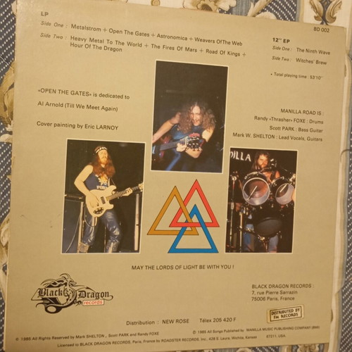 Manilla Road Open the Gates vinyl record like new, 1985 France Black Dragon