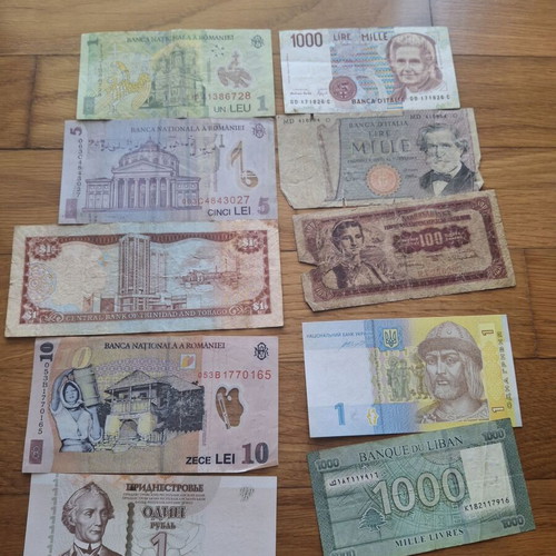 Banknotes used, set of 37 from around the world