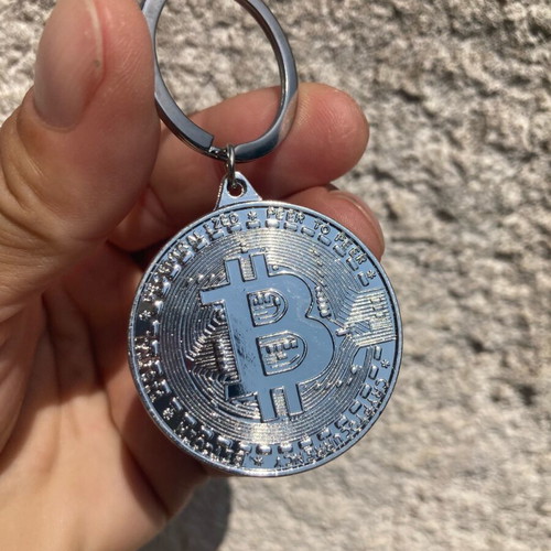 Bitcoin keychain new, silvery and copper colored