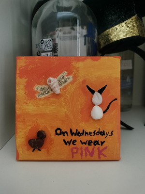 Handmade painting with natural stones and shells on small canvas