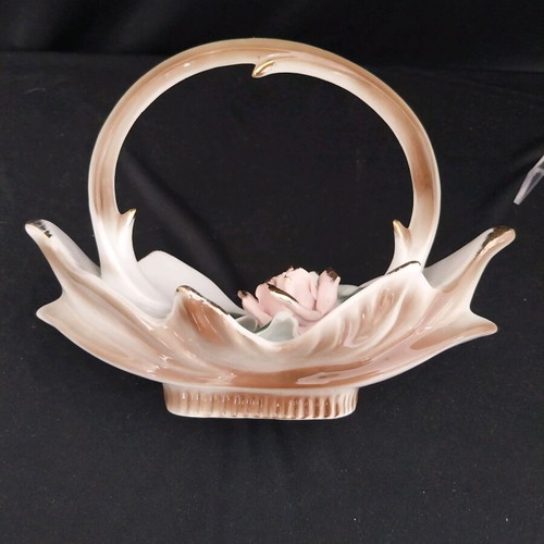 Vintage porcelain decorative basket with roses