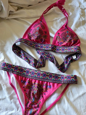 Pink Boho Ethnic Pattern Bikini Set size S fit 36 B C cup used