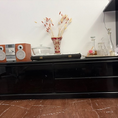 Living room cabinet set, black lacquer, 2 pieces
