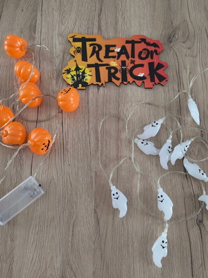 Σετ για πάρτι Halloween με φωτάκια κολοκύθες και φαντάσματα, ξύλινο trick or treat