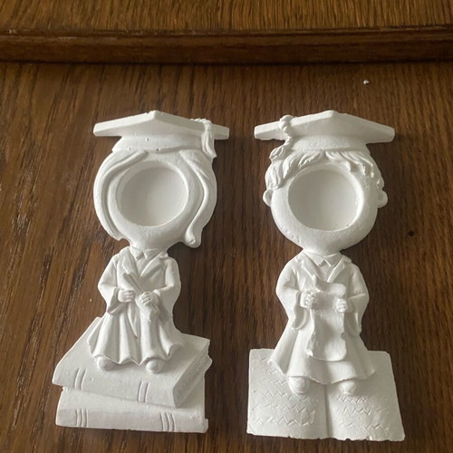 Gypsum ceramic figures with photo space new, set of 2