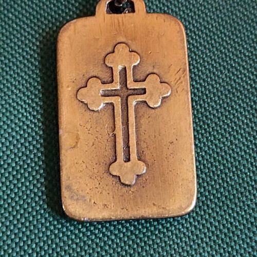 Collectible Double-Sided Religious Metal Keychain Cross & Virgin Mary vintage