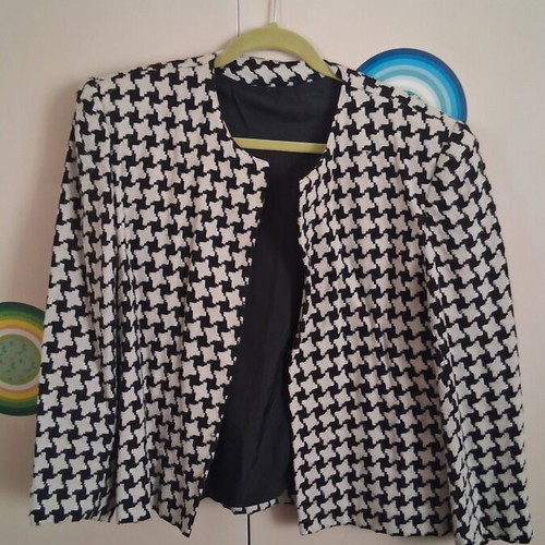 Pied-de-poule vintage jacket, black and white, size M