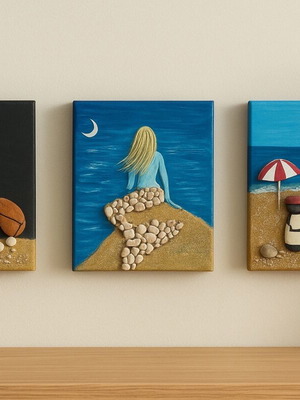 Handmade paintings like new, set of 3 with seaside theme