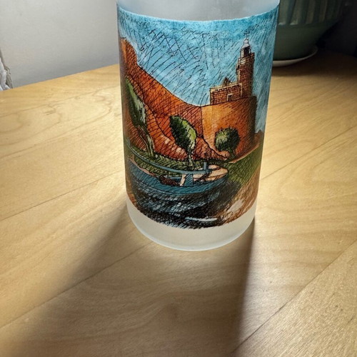 Pitcher with landscape by painter Pavlos Samiou like new