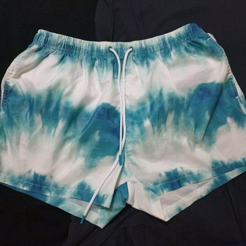 Men's swim shorts two-tone like new, size L, white and blue tie dye