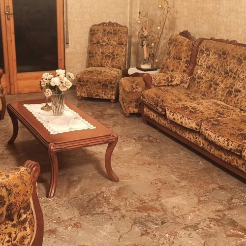 Vintage living room set with large sofa and armchairs