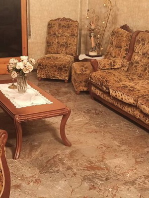 Vintage living room set with large sofa and armchairs