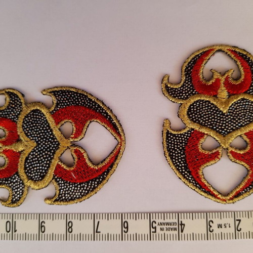 Motif gold black red iron-on patch women's 2 pcs new