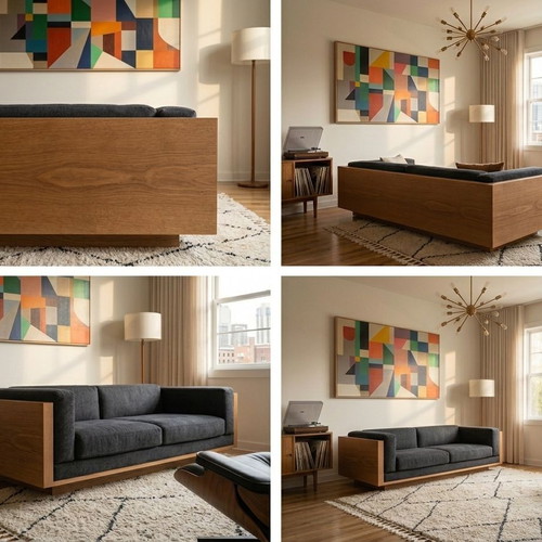Custom Design Oak Sofa Pingpong Design Mid-Century Modern