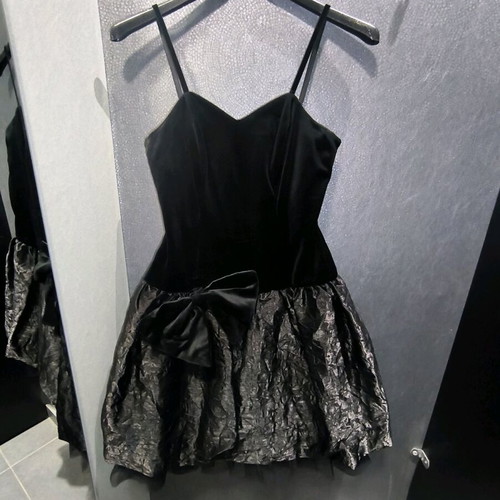 Vintage 80s balloon dress velvet and jacquard like new, black