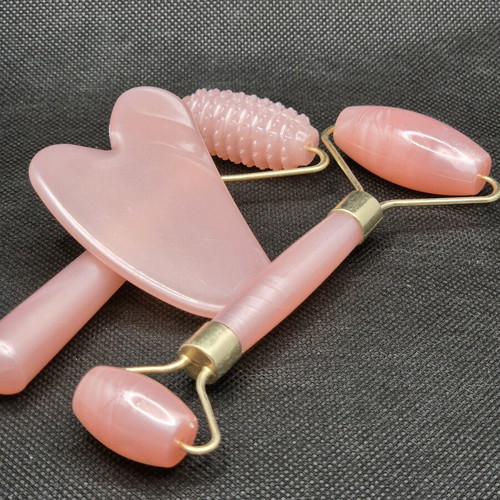 Skincare Tool Set New, Pink Guasha And 2 Rollers