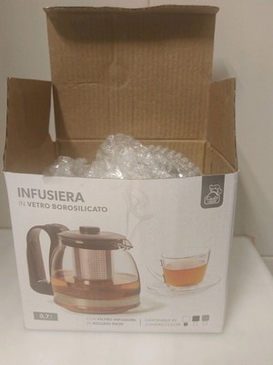 Teapot new with glass jug and white plastic parts