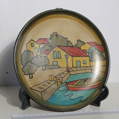 Painted clay plates used, set of 2, 20 cm diameter