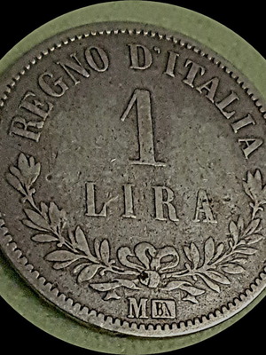 1 Λίρα Ιταλίας 1863 μεταχειρισμένη, ασήμι 0,835
