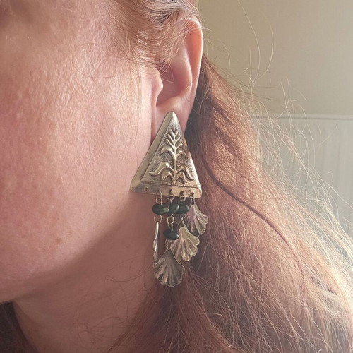 Vintage earrings used, silver with unique carving