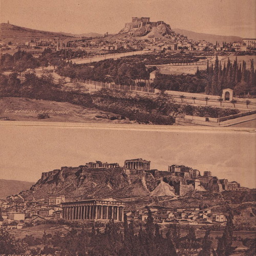 Souvenir d'Athenes Athens Edition booklet with 10 used Acropolis cards
