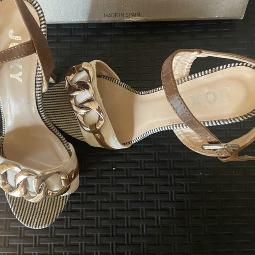 Platform sandals size 36 like new, white and beige with ankle strap