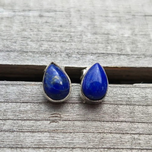 Silver earrings with natural lapis lazuli, new